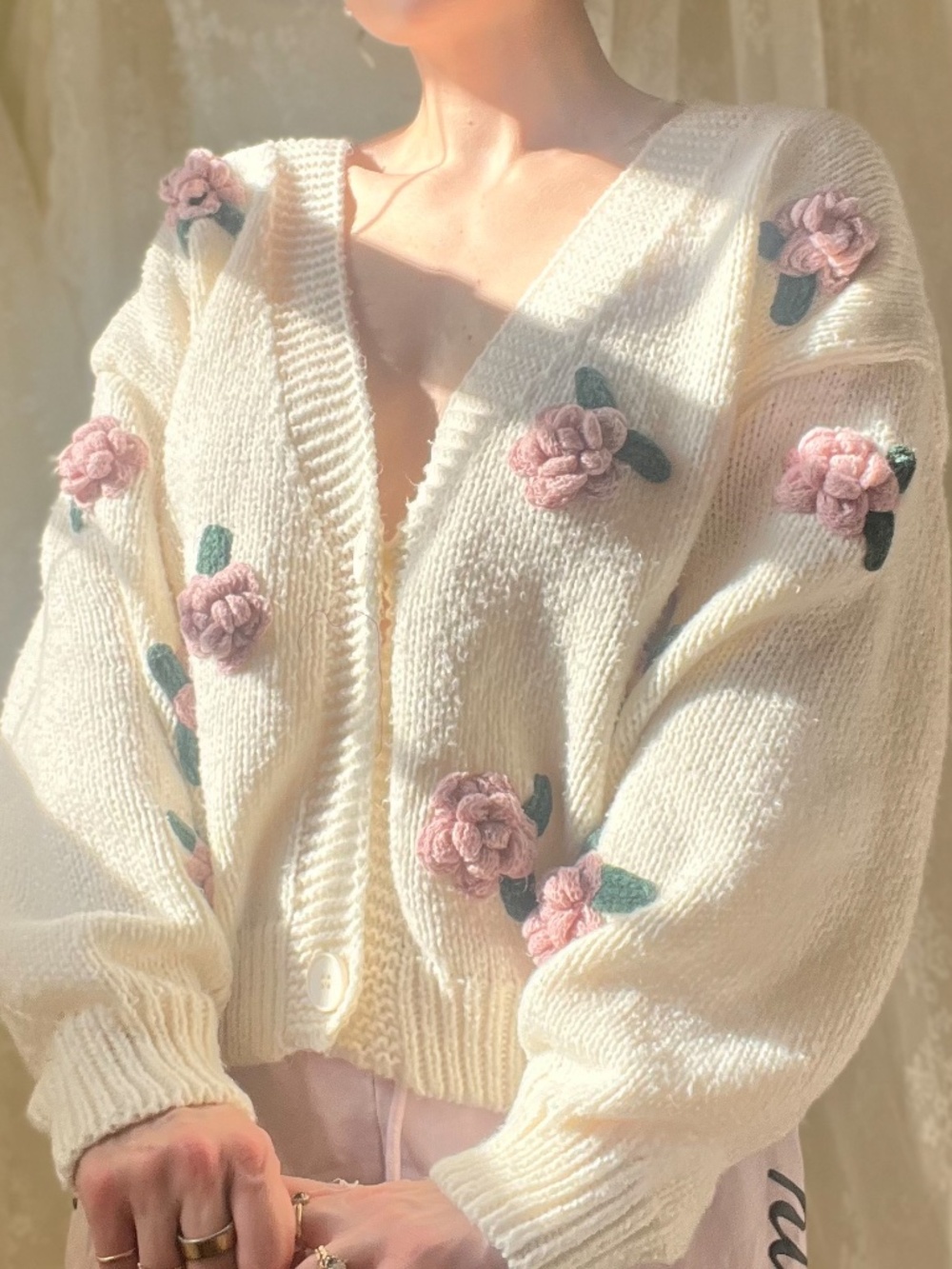 Luna Ivy Heirloom Rose Garden Chunky Knit Cardigan